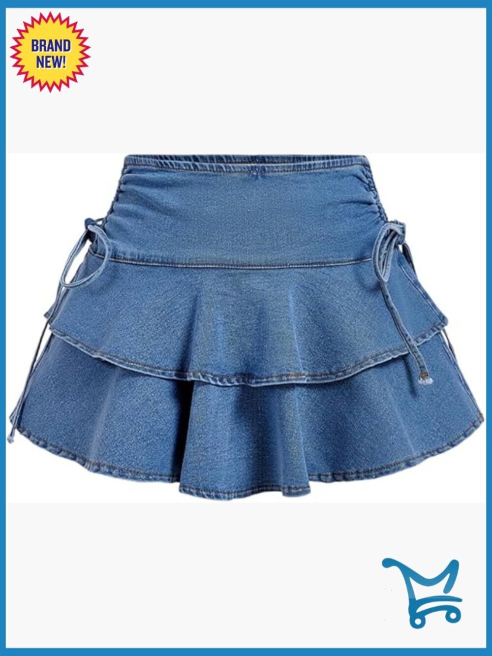 Ruffle Denim Mini Skirt Ruched Drawstring Layered A Line Y2k